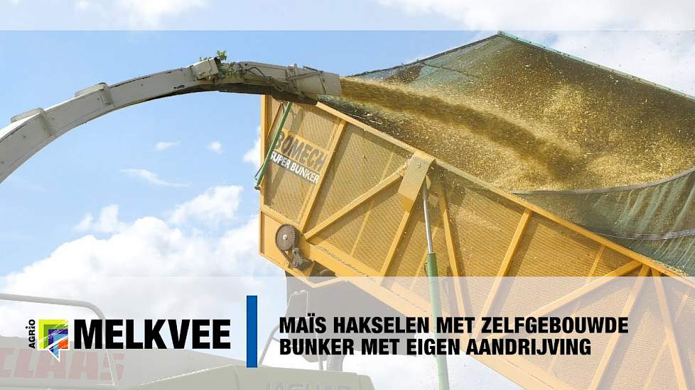 Maïs Hakselen met zelfgebouwde bunker met eigen aandrijving