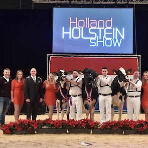 De drie zwartbonte kampioensvaarzen, v.l.n.r.: kampioene Giessen Charity 138, reservekampioene Gretha 95 en met de eervolle vermelding Bons Holsteins Koba 229.