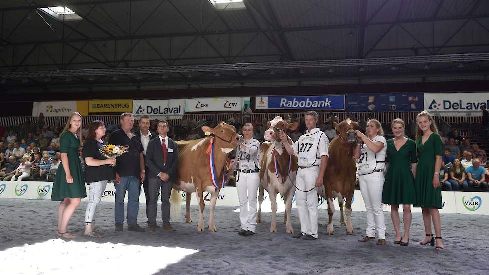 Het kampioenstrio bij de roodbonte senioren: Twente Dairies Apple José 2, Future Dream H. Rosie en Twente Dairies José 421.