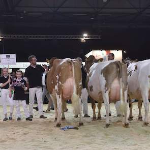 De strijd bij de roodbonte bedrijfsgroepen speelde zich af op hoog niveau. Toch won de uniforme groep met zware, mooitypische koeien van de familie Gosens vrij gemakkelijk.