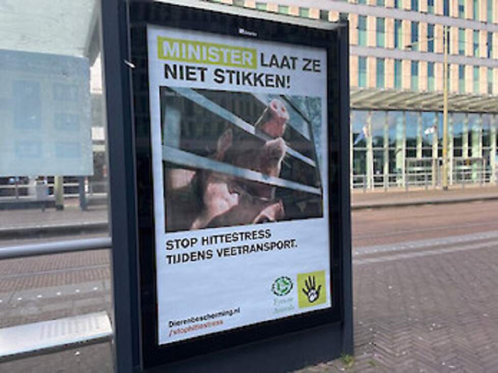 Op de foto een voorbeeld van de posters, die de dierenbeschermingsorganisaties in verschillende steden willen ophangen