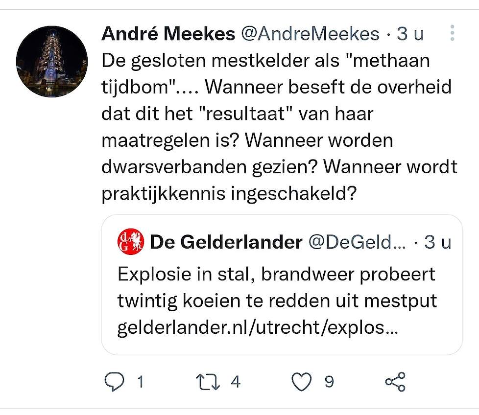 Meekes twittert over duurzame oplossingen en reageerde met dit bericht.