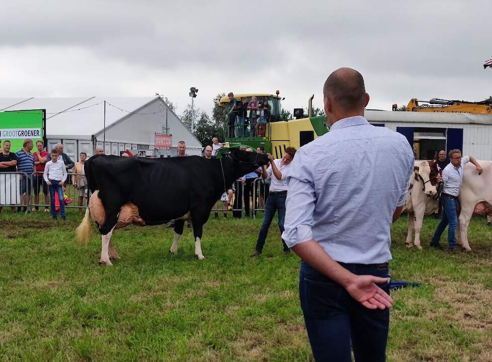 Keurmeester Ard Gunnink maakte Geertje 669 reservekampioene bij de oudere koeien.