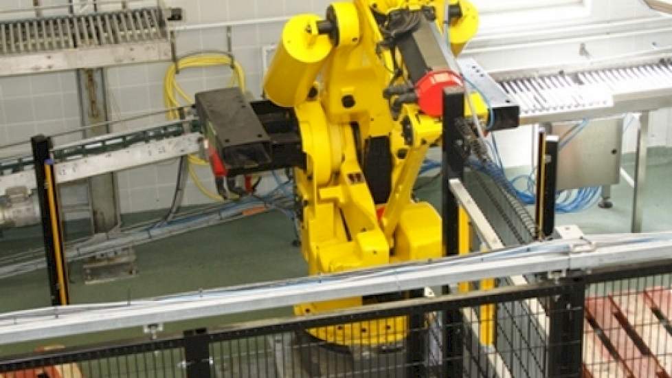 Grotere partijen worden met deze robotarm verwerkt.