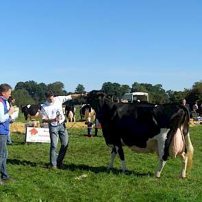 Reflection dochter Dita 33 van Te Selle uit Winterswijk won de CRV eiwitbokaal. Ze is ruim 9 jaar oud en produceerde 75.000 liter melk met gemiddeld ca. 3,60% eiwit.