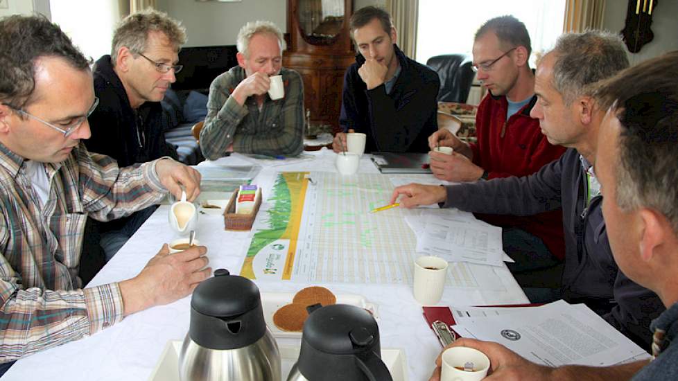 In het warme huis komen de papieren op tafel. De graslandgebruikskalenders van dit weideseizoen bekijken we gezamenlijk.