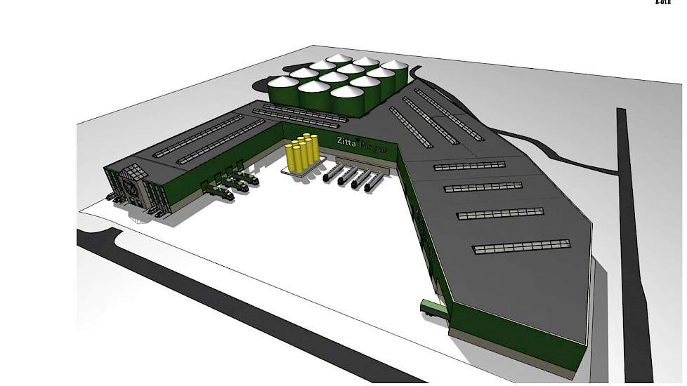 Artist impression van de biogasinstallatie op industrieterrein Chemelot